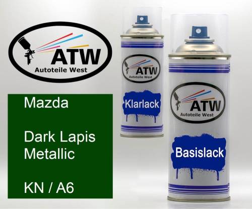 Mazda, Dark Lapis Metallic, KN / A6: 400ml Sprühdose + 400ml Klarlack - Set, von ATW Autoteile West.